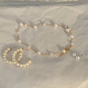 Elegant Costume Pearl Jewelry Set, Earrings and anklet NWOT